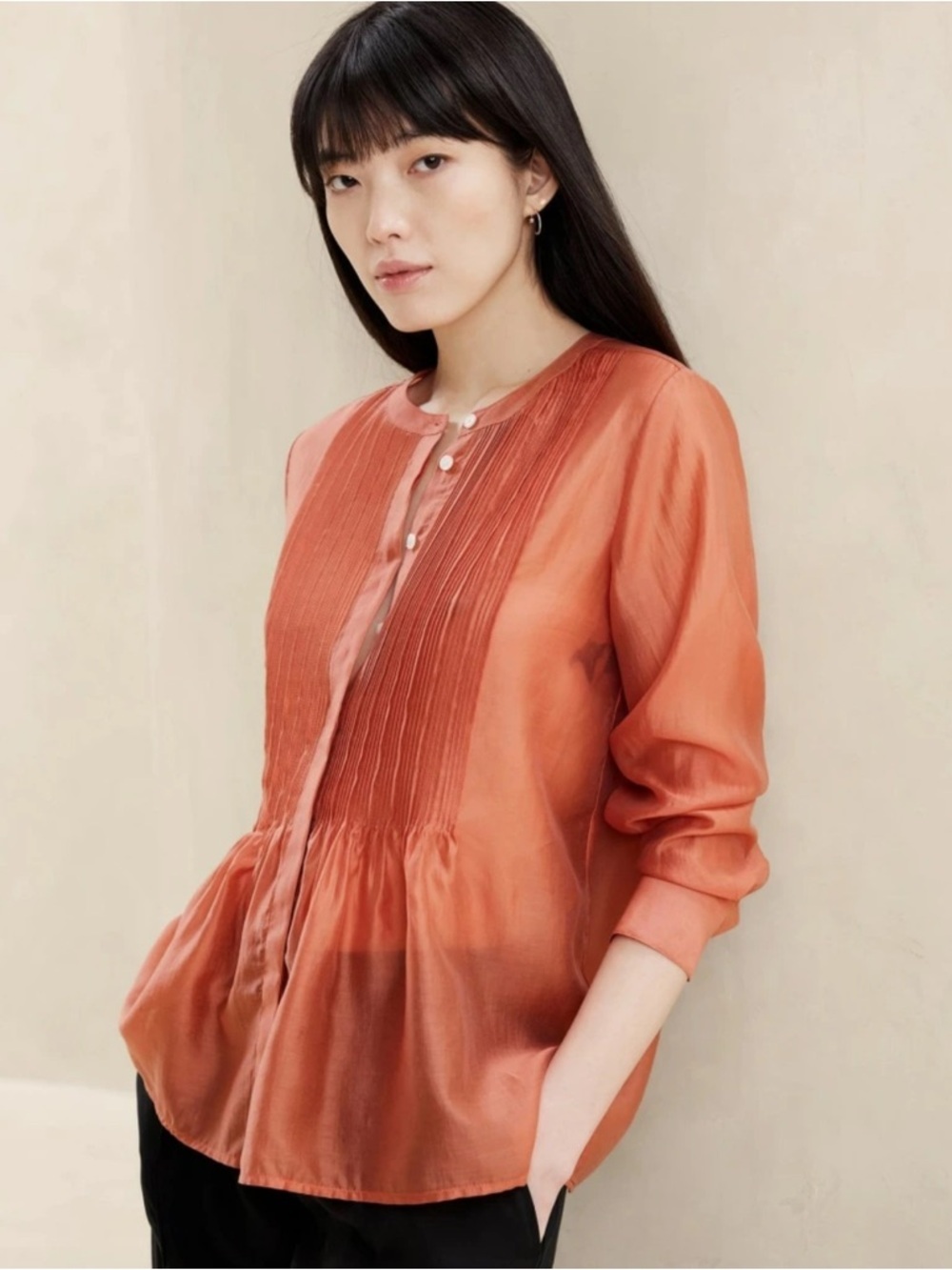 NWT Banana Republic Coral Pintuck Silky Tunic Blouse Size M